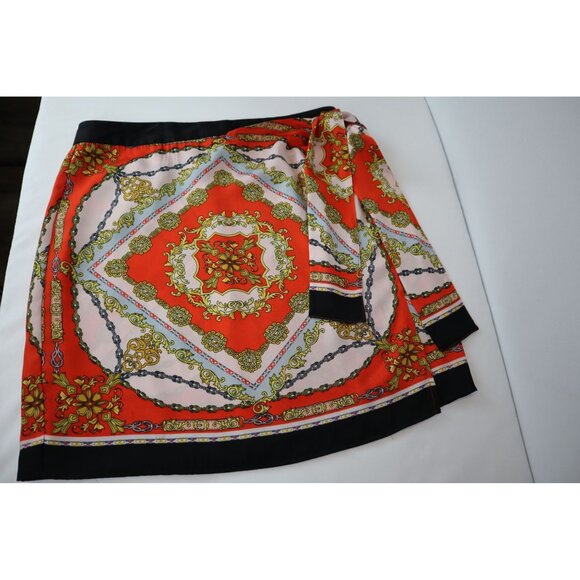 Forever 21 Women's orange/Gold Chain Print Mini Skirt Size L‎ Polyester Back Zip - Picture 4 of 12